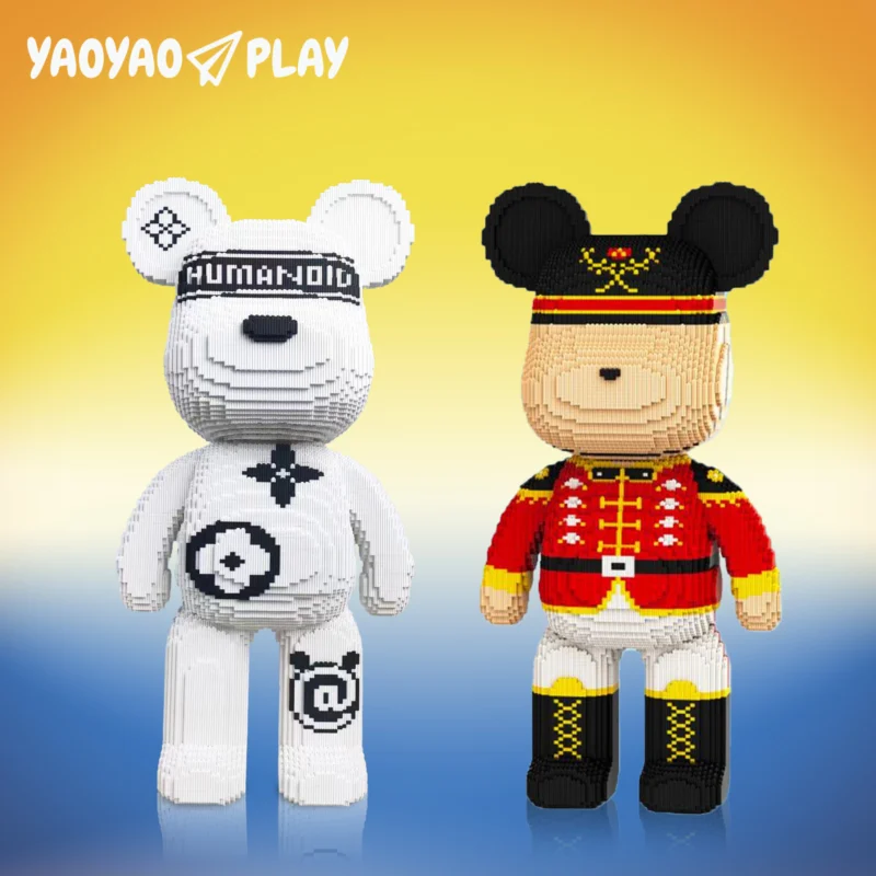 "Two anthropomorphic bears: abstract white figure and red military-uniformed model."