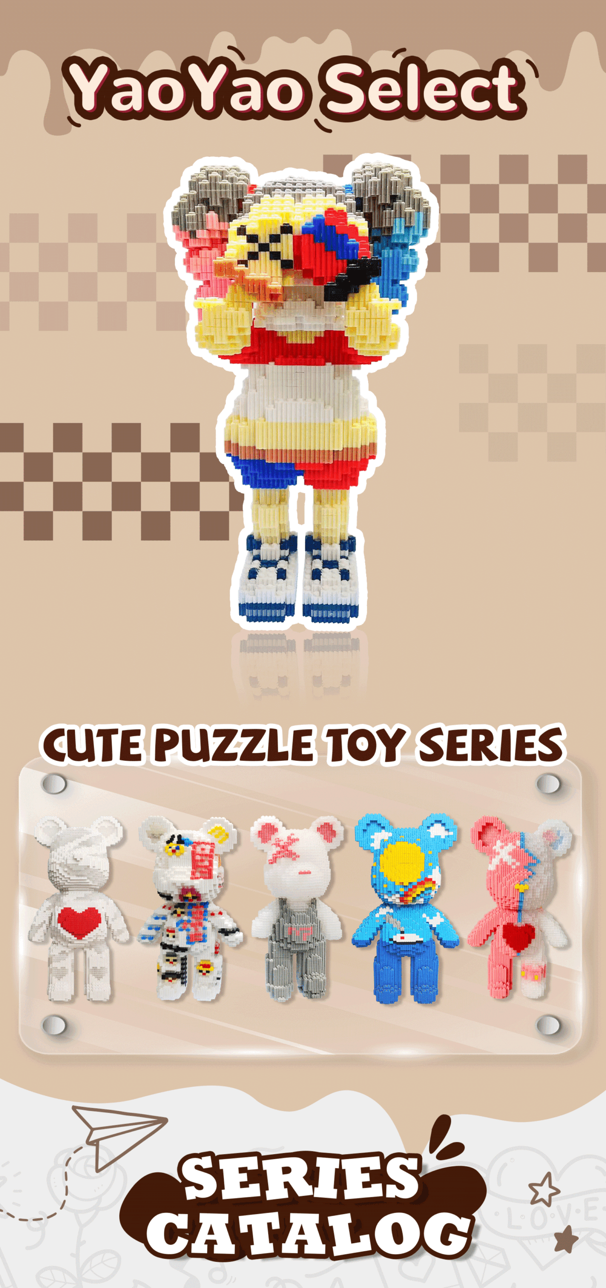 Select YY Sticker Bear Building Block Toy – 4500PCS with Storage | Fun DIY Gift for All Ages 1 YaoYao Select Cute Puzzle Series: Modular Brick Bear Building Blocks Toy Collection
