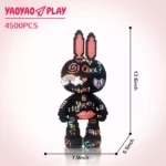 A 12.6-inch-tall black ​​Brick Bear toy​​ with rainbow accents, labeled "4500PCS" and branded "YAOYAO PLAY."