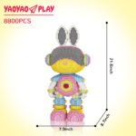 A 21.6-inch-tall ​​Brick Bear toy​​ with gray ears, yellow face, and multicolor torso, labeled "8800PCS" on a gradient backdrop.