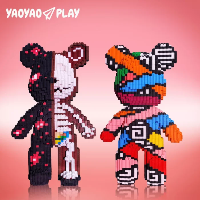 Side-by-side pixel-art bears symbolizing whimsy and morbidity.