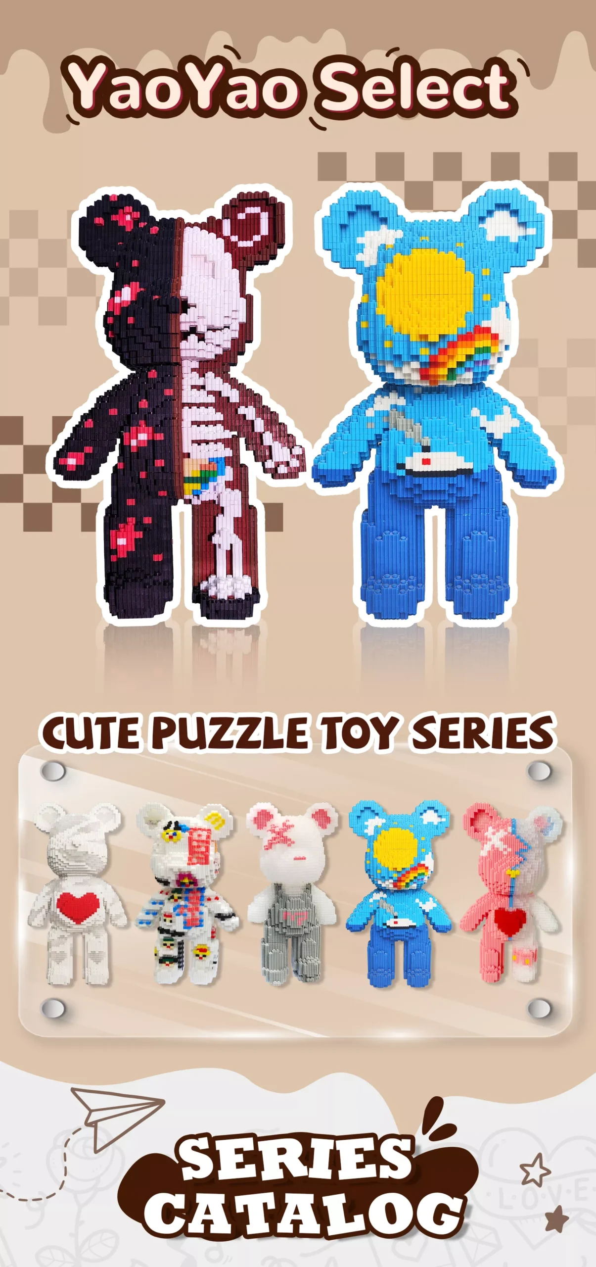 Catalog cover featuring pixel-art bears in contrasting anatomical and celestial designs.