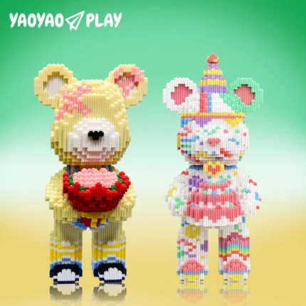 Two cute brick - built bears with different designs from YaoYao Play.