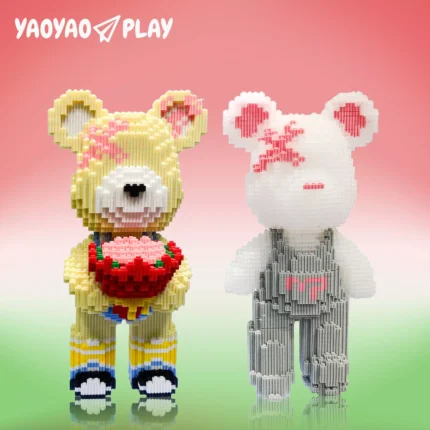 Two cute brick - built bears with different designs from YaoYao Play.