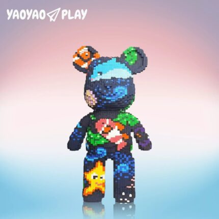 Pixelated Brick Bear Fusion: Retro-Modern Building Blocks Artistry